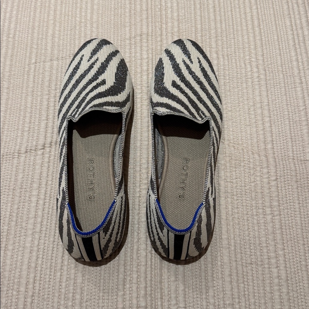 Rothy's Zebra Stripe Flats with Blue Trim